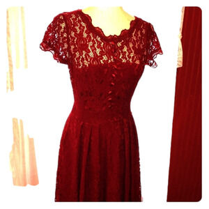 NWT I Hot Red Retro  Floral Lace Stunning  Dress S